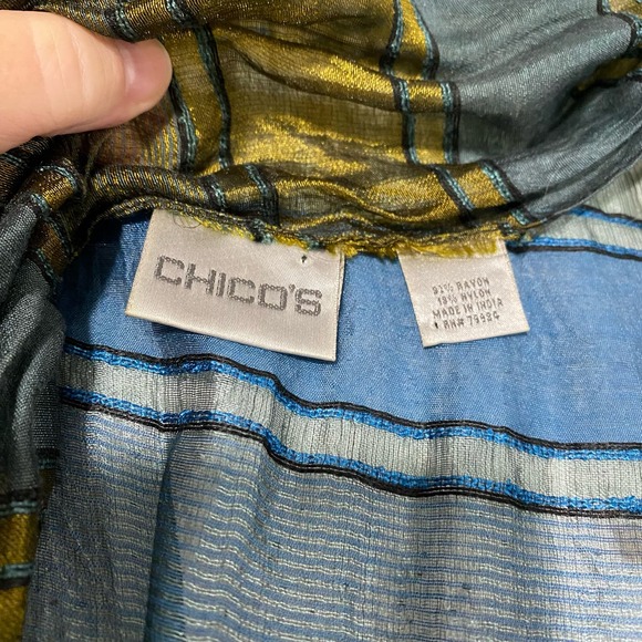 Chico's scarf wrap shawl burnout blue sage sheer long fringe Boho chic elegant - Picture 7 of 8